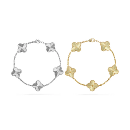 2-teiliger Kleeblatt-Armband-Set - Silber/Gold